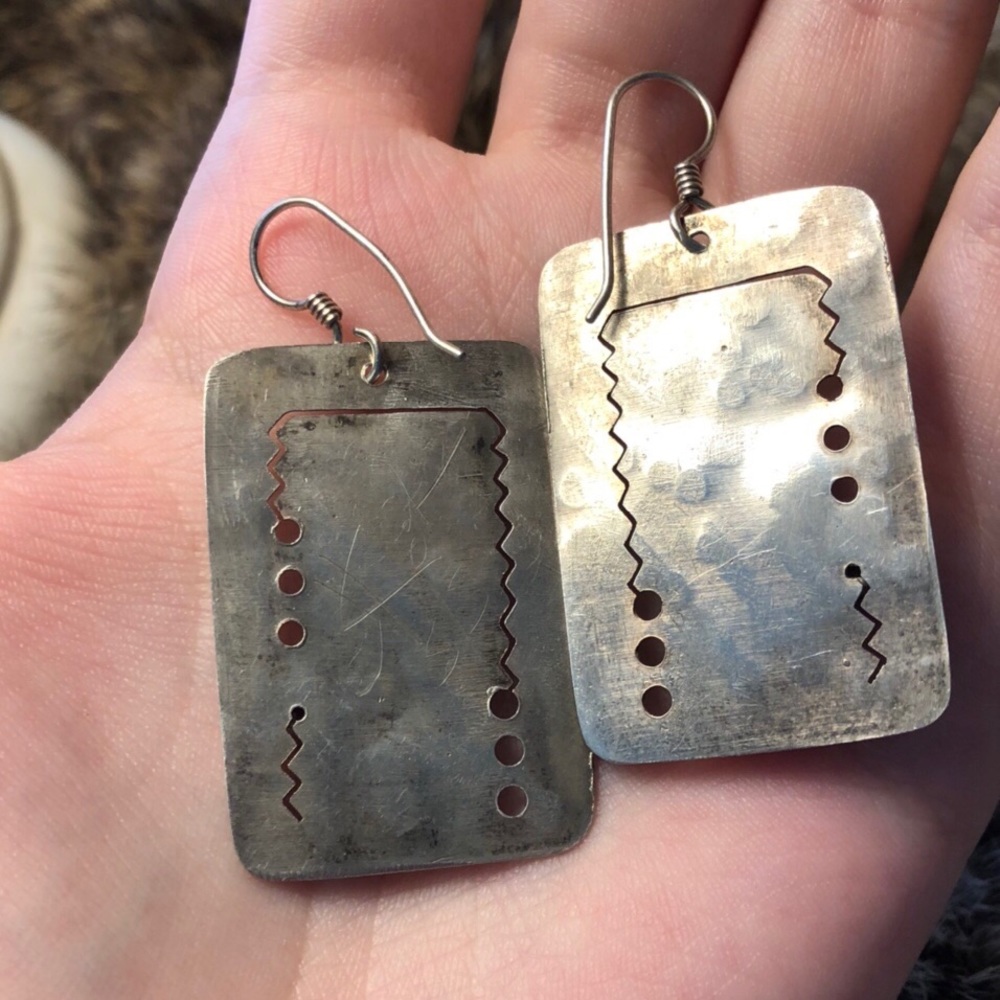 Sterling Silver Flag Engraved Rectangular Artisan… - image 3